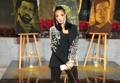 From the opening party of @5abythewaterway the beautiful @loginasalah in a golden representation of Egyptian pride figures.