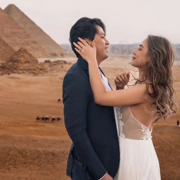 Beautiful Filipino star @maja and then fiance @rambonunez at the Great Pyramids of Giza for a forever captured moment!