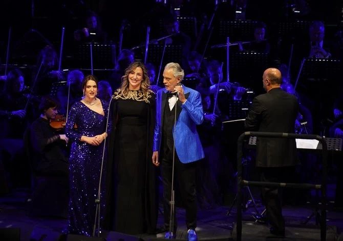 Amazing voices,just magical Saudi opera singer Sawsan Albahiti and Serena Gamberroni alongside legendary Andrea Bocelli in AlUla.