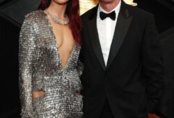 Dua Lipa arrives to the #grammys with her dad and looks incredible! We are just loving her red carpet look!