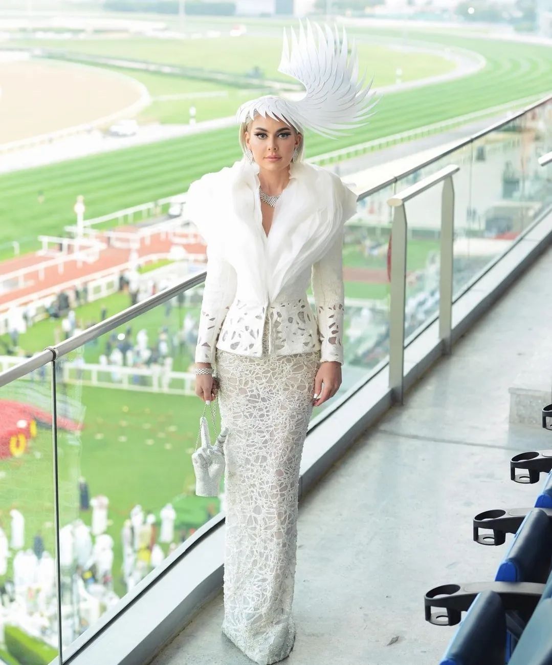 Dubai based public figure @tamaraah effortlessly charming in Tony Award Couture at the Dubai World Cup