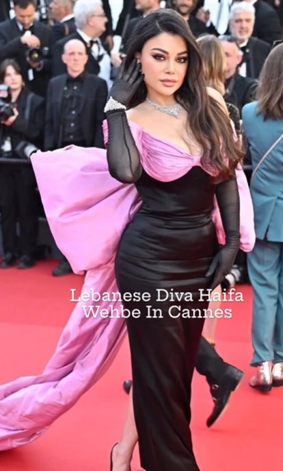 Lebanese diva Haifa Wehbe stole the show at #Cannes2024 yesterday dazzling in a breathtaking gown by @bolandy_moda ✨