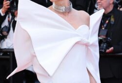 Dazzling under the Cannes lights, @pazvegaofficial graces the red carpet in a breathtaking @nicolasjebranworld gown,
