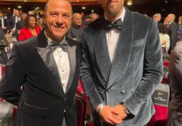 Mohamed Talaat, founder of Rio Sports Magazine, with Harry Kane at the Ballon d’Or ceremony,Luis Figo, Joan Laporta and Cafu. What an iconic moment in sports!