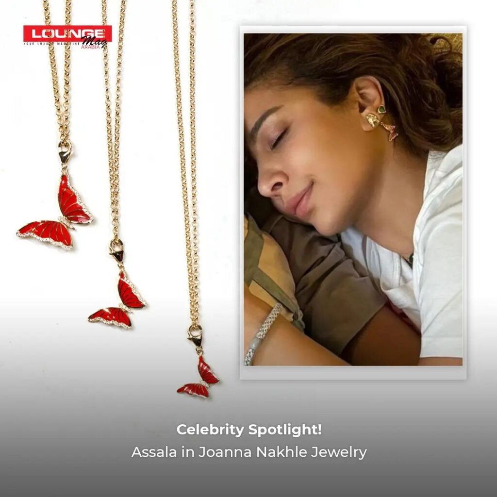 Spotted: Assala dazzling in a stunning Joanna Nakhle Butterfly jewelry piece, and we’re absolutely in love! The elegance and charm of this piece perfectly complement Assalas radiant beauty and style.