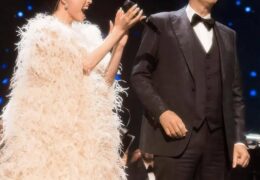 Sofia Carson graced the stage at the Recording Academy alongside the legendary Andrea Bocelli, delivering a breathtaking performance in an exquisite Elie Saab haute couture gown.  A true vision of elegance and artistry, she captivated the audience with her voice and timeless style.