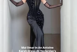 Mai Omar captivated the Golden Pen Awards in Riyadh, radiating pure elegance in a stunning @antoinekarehcouture creation. A vision of grace and glamour!