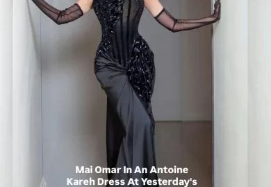 Mai Omar captivated the Golden Pen Awards in Riyadh, radiating pure elegance in a stunning @antoinekarehcouture creation. A vision of grace and glamour!