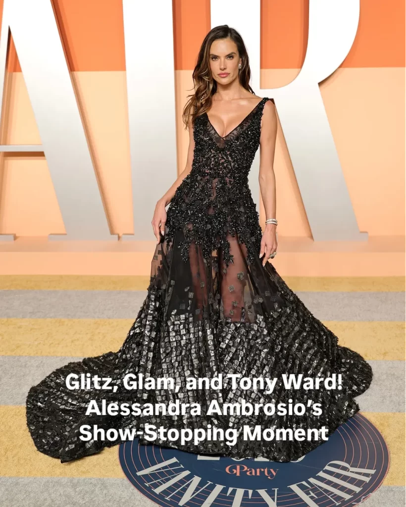 Alessandra Ambrosio serves pure glamour in Tony Ward at the #VanityFairOscarParty – a vision of elegance, allure, and high-fashion perfection!