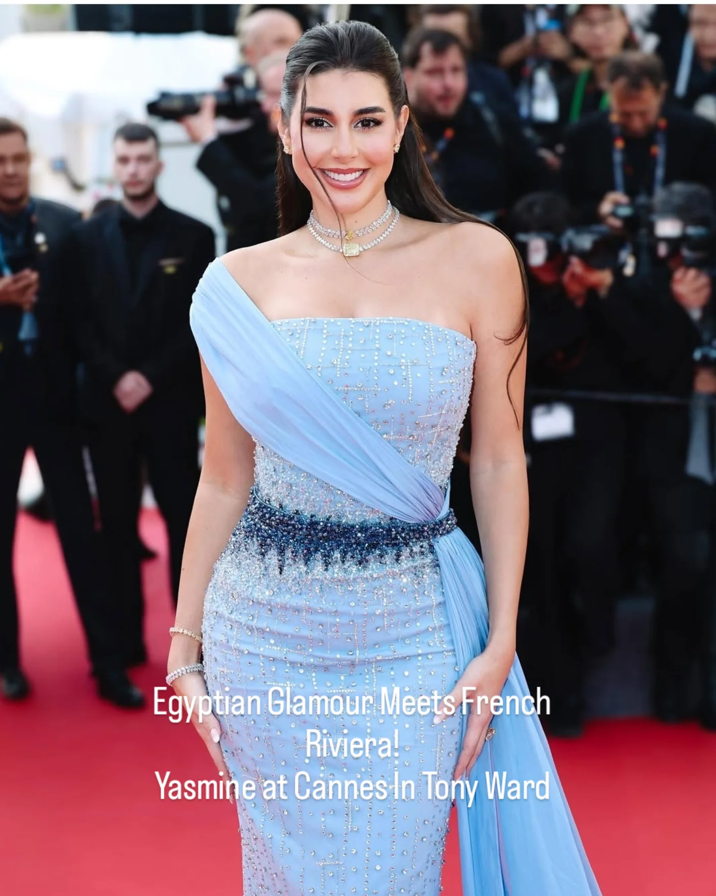 Egyptian beauty Yasmine Sabri graces the Cannes Red Carpet in an elegant Tony Ward creation.