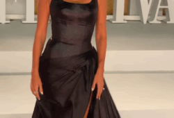 Amina Khalil radiates pure elegance in a customized Lebanese creation by Rami Kadi, perfectly accentuated with a statement luxury necklace by Iram Jewelry — a vision of modern glamour