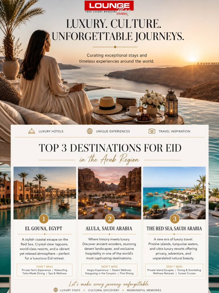 This Eid, travel becomes more than an escape — it becomes a collection of unforgettable moments. From crystal-clear lagoons and beachfront elegance in El Gouna, to the timeless beauty of AlUla’s desert landscapes, and the ultra-luxury island experiences of The Red Sea, our curated Eid edit is designed for those who seek extraordinary stays and meaningful journeys.