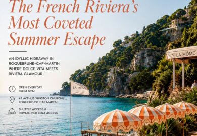 Nestled within a secluded cove on the shores of Roquebrune-Cap-Martin, La Môme Riviera is quickly becoming one of the Côte d’Azur’s most coveted summer destinations. Overlooking crystal-clear Mediterranean waters and framed by lush Riviera landscapes, the beach club effortlessly blends laid-back luxury with timeless French glamour.