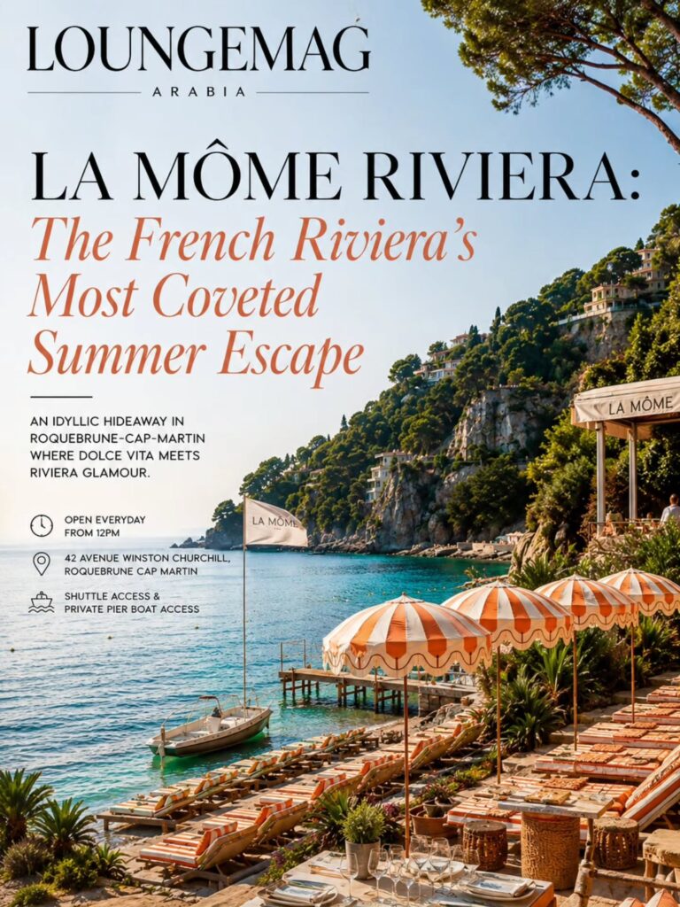 Nestled within a secluded cove on the shores of Roquebrune-Cap-Martin, La Môme Riviera is quickly becoming one of the Côte d'Azur's most coveted summer destinations. Overlooking crystal-clear Mediterranean waters and framed by lush Riviera landscapes, the beach club effortlessly blends laid-back luxury with timeless French glamour.
