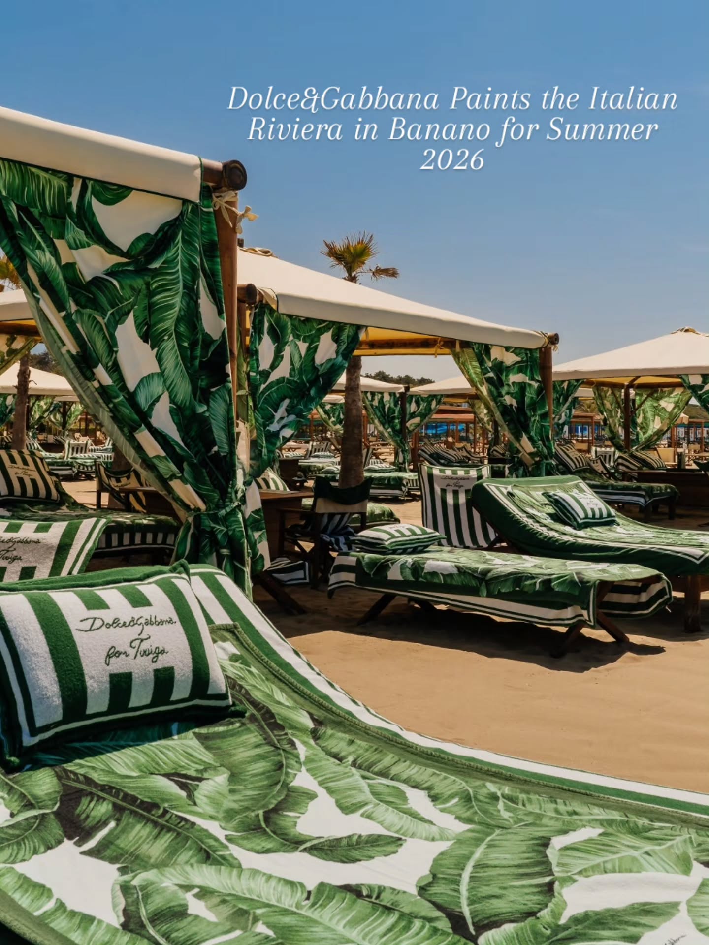 This summer, Dolce&Gabbana once again blurs the line between fashion, design, hospitality, and lifestyle with its latest DG Resort takeover at Twiga Versilia and Vesta. For Summer 2026, the Italian maison introduces the vibrant Banano motif, transforming one of Versilia’s most coveted seaside destinations into an immersive expression of la dolce vita. Inspired by lush tropical landscapes, graphic artistry, and the glamour of 1940s travel posters, the fresh print envelops the beach club in a sophisticated palette that feels both nostalgic and distinctly contemporary.