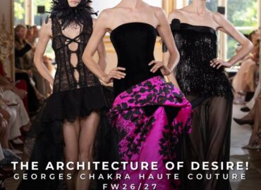 When couture reveals its soul. Georges Chakra’s Fall/Winter 2026/27 Haute Couture collection is a captivating exploration of strength, seduction, and the beauty of impeccable construction. Exposed corsetry, sculptural silhouettes, and extraordinary artisanal craftsmanship transform every look into a statement of modern elegance, where every detail tells a story. Rooted in timeless black and punctuated by bold bursts of crimson, cobalt, and fuchsia, the collection reminds us that true beauty lies not only in what we see, but in the emotion it leaves behind long after the runway fades.