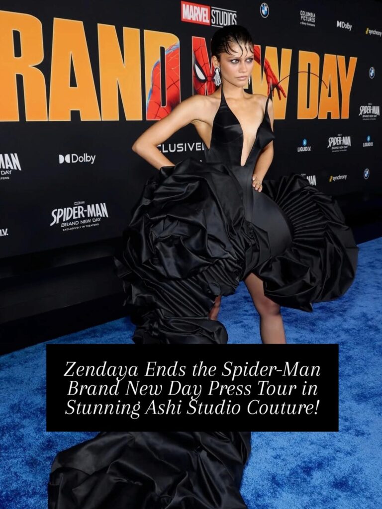 In an Ashi Studio dress once again, Zendaya saved the best for last.  Serving another masterclass in modern couture, she closed out the SpiderManBrandNewDay press tour with a look that was equal parts dramatic, elegant, and unforgettable. From the impeccable silhouette to the intricate detailing, every appearance has been a fashion moment—but this finale might just be the standout of them all.