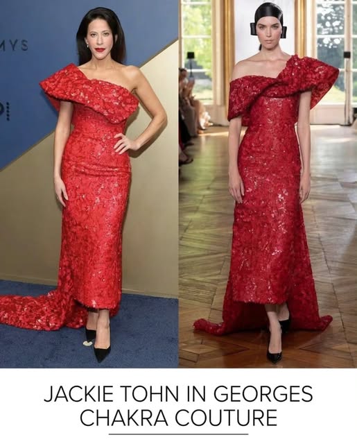 Jackie Tohn brought couture glamour to the 78th Primetime Emmy Awards in Los Angeles, stepping onto the red carpet in a striking Georges Chakra Couture look from the Fall/Winter 2026–2027 collection.
