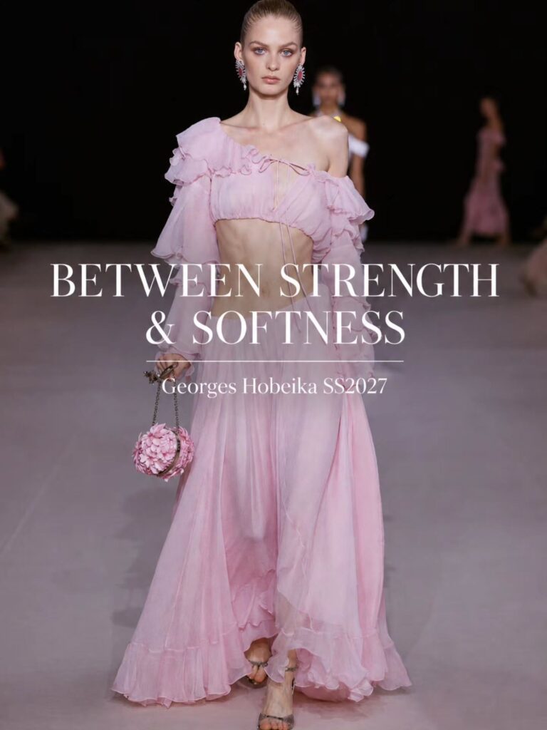 Georges Hobeika SS27 explores the many faces of femininity.Under the artistic direction of Georges and Jad Hobeika, structure gives way to fluidity, architectural volumes soften into near-liquid silhouettes, and draping opens into delicate transparency.
