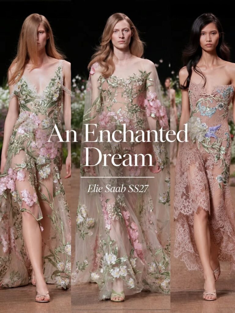 eliesaabworld latest collection unfolds like an enchanted dream—dramatic silhouettes, intricate embellishment and Saab’s unmistakable romantic glamour taking centre stage.